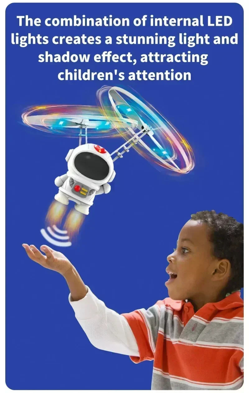 Mini Astronaut Drone Toy — Cartoon Spaceman Flying Robot with USB Charging & Hand Control for Kids