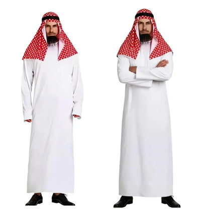 Middle Eastern Men’s Traditional Robe Costume Set - Arab Thobe with Ghutra, Igal & Fake Beard for Cosplay Parties