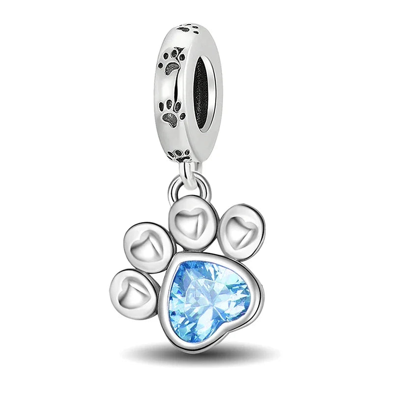 925 Sterling Silver Paw Heart Charm - Zircon Red Love Pendant Bead for DIY Bracelets & Women’s Fine Jewelry
