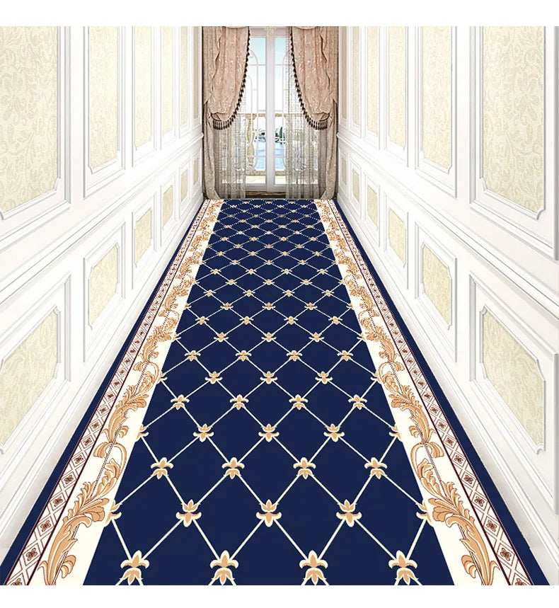 Luxury Chinese Classical Corridor Rug – Crystal Velvet Soundproof Washable Carpet for Villa, Hotel & Living Room