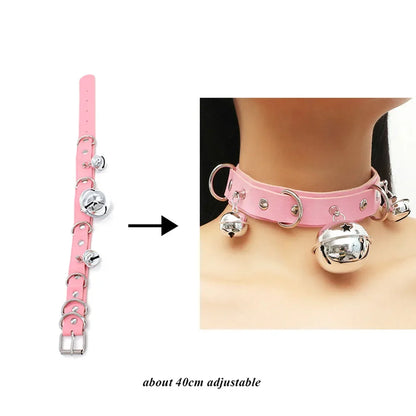 Pink Gothic Collar Necklace – Trendy Rock Leather Heart with Rivets, Harajuku Punk Choker Jewelry for Women, Gift Idea