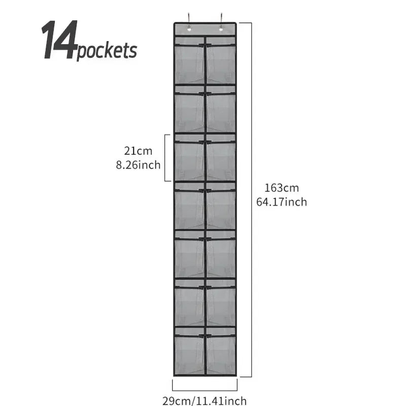 Hanging Shoe Rack Organizer – Over-the-Door 12/14 Pocket Breathable Mesh Storage for Slippers and Shoes