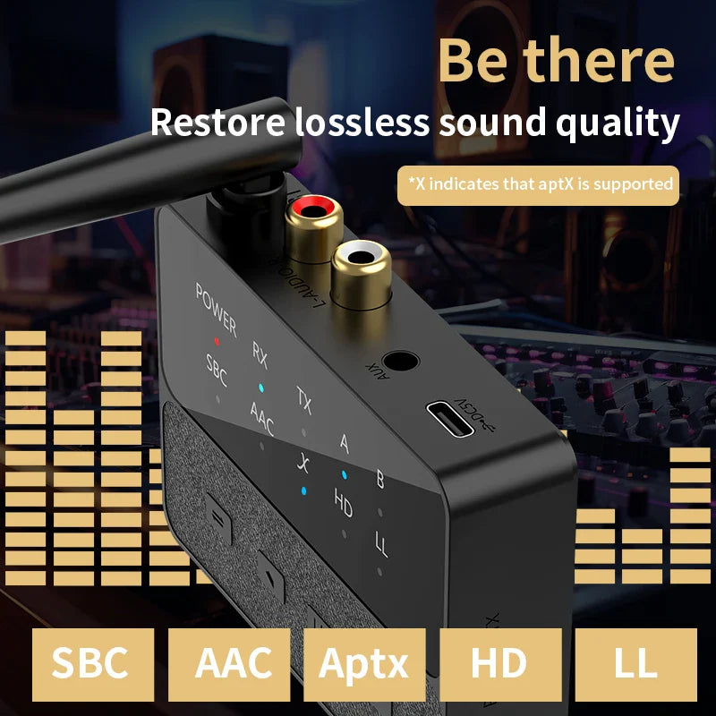 Qualcomm Bluetooth 5.3 aptX/HD/LL Audio Adapter | 3.5mm AUX, R/L Wireless Stereo Receiver & Transmitter for Dual Bluetooth Device Connection