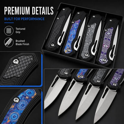 4-Pack Folding Pocket Knife Set - Stainless Steel EDC Knives with Clips for Outdoor Use