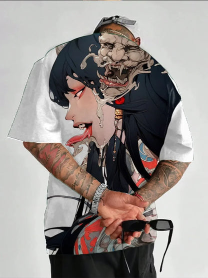 Anime Girl 3D Print T-Shirt - Casual Loose Short Sleeve Streetwear for Men