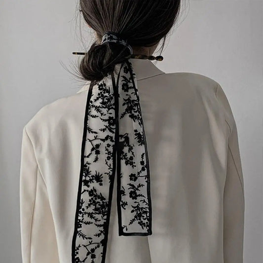 Fashion Hair Sticks Hairpins - Vintage Elegant Hairband Headwear with Retro Silk Scarf - Long Scarf Hair Jewelry for Female Girls Accessories