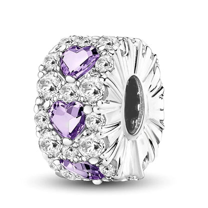 925 Sterling Silver Pink Heart Charm - Zircon Love Pendant Bead for DIY Bracelets, Bangles & Women’s Jewelry
