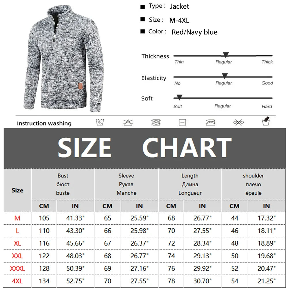 Men's Thicker Half-Zipper Pullover Sweatshirt - Solid Color Turtleneck Hoody for Spring and Autumn Outdoor Wear