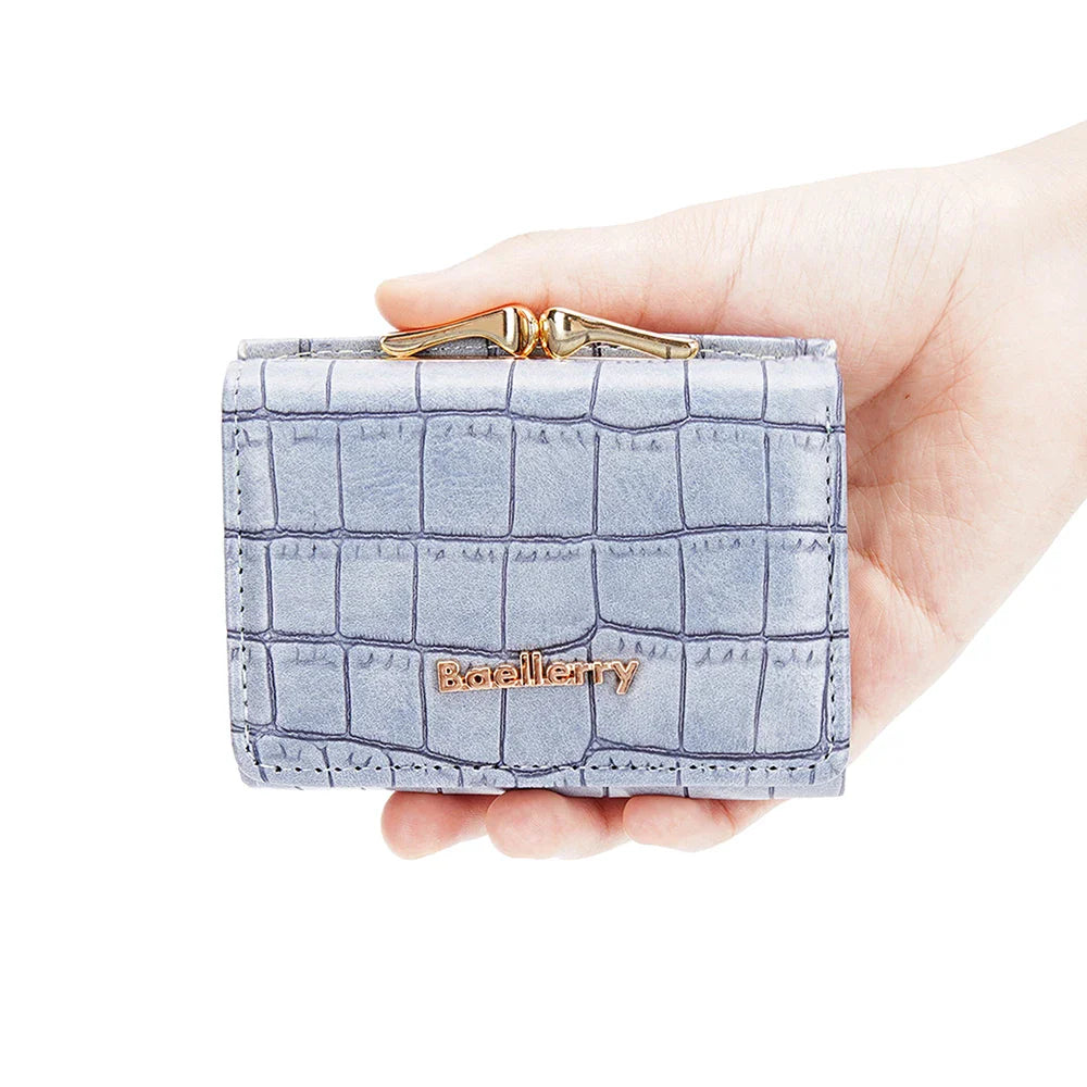 Baellerry Short Women’s Wallet — Crocodile Pattern Coin & Card Holder with Photo Slots, Hasp Purse for Girls