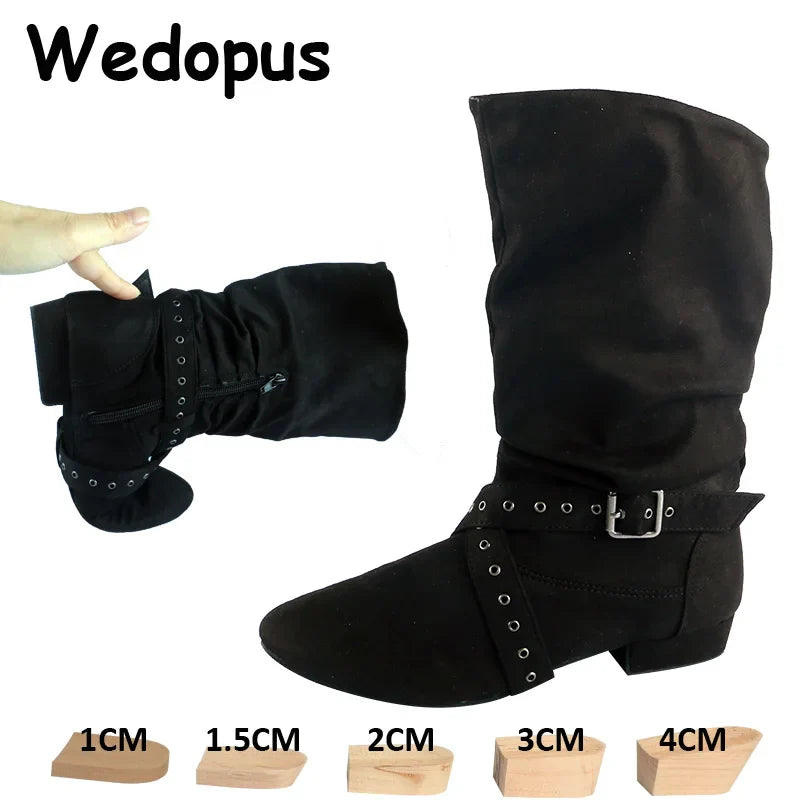 Wedopus Women’s Customized Heel Western Dance Boots – Black Suede Cowboy Shoes for Urban Dancing