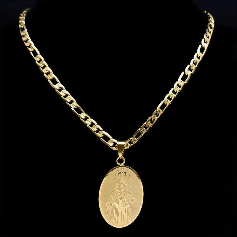 Classic Virgin Mary Pendant Necklace - Gold Plated Stainless Steel Catholic Jewelry for Men and Women (NZZZ140S05)
