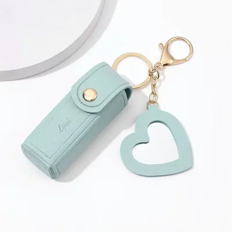 Portable Leather Lipstick Bag – Makeup Pouch with Mirror, Lip Balm Holder & Keychain Cover