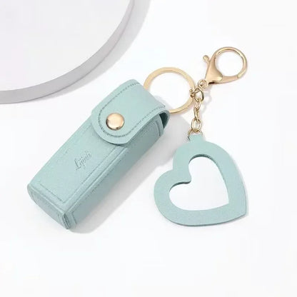 Portable Leather Lipstick Bag – Makeup Pouch with Mirror, Lip Balm Holder & Keychain Cover