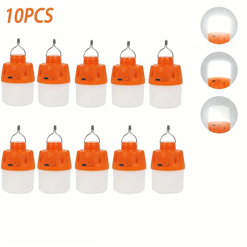 Portable LED Camping Light Bulb USB Rechargeable – 1/2/3/5/10PCS Outdoor Hanging Lamp with 3 Lighting Modes (White/Orange)