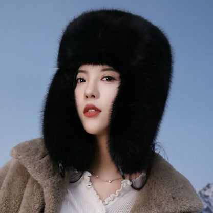 Fashion Faux Fur Bomber Hat – Thickened Windproof Cap with Earflaps & Warm Earmuffs for Women
