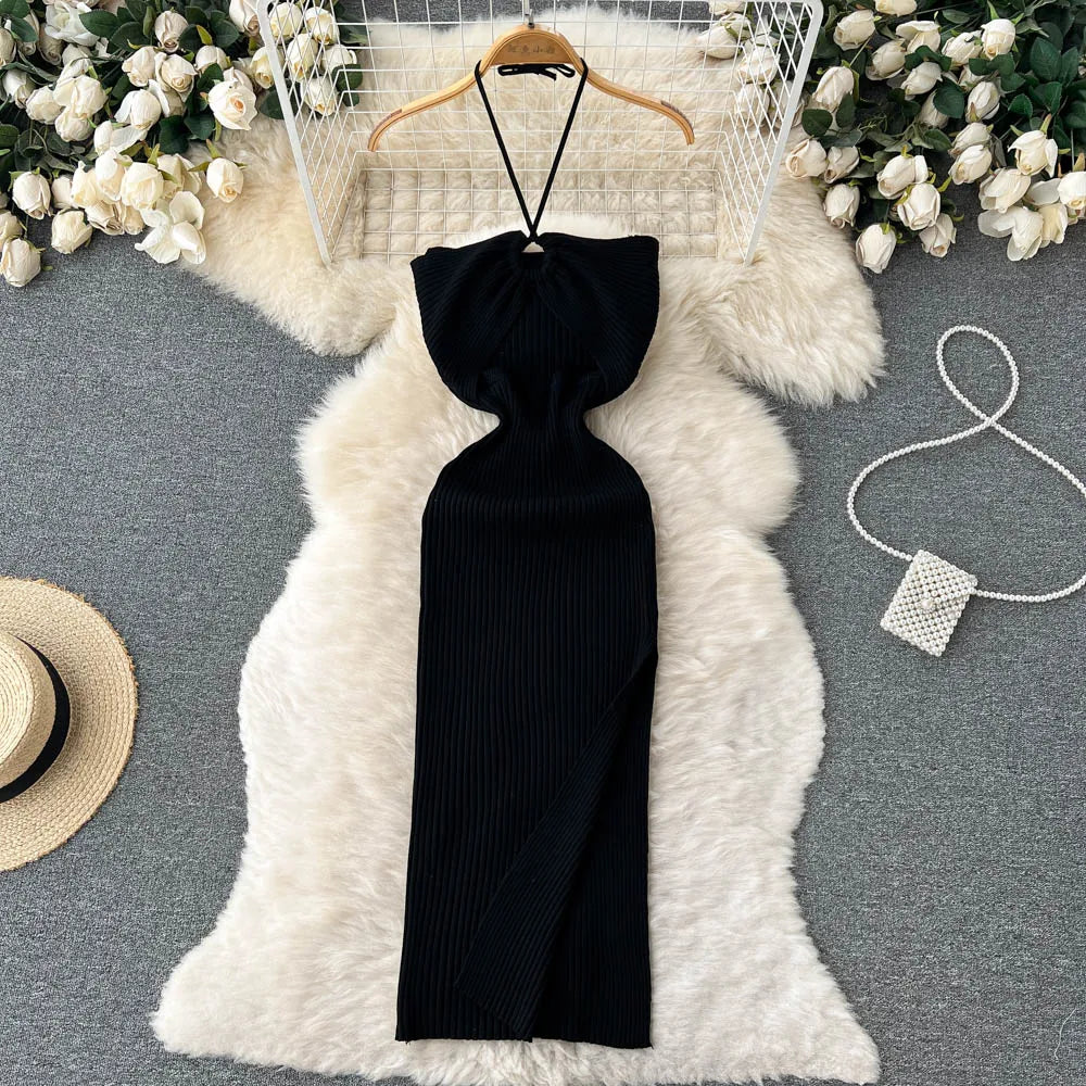 YuooMuoo Chic Fashion Sexy Split Knitted Summer Dress: Women's Slim Elastic Bodycon Party Dress - Streetwear Outfits