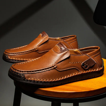 Handmade Leather Men’s Loafers – Casual Slip-On Flats, Comfortable Outdoor Walking Shoes