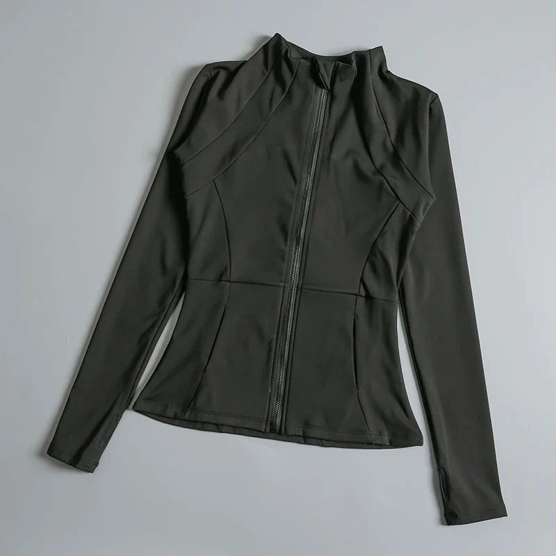 New Yoga Wear Ladies Coat – High Elastic Loose Fitness Top, Long Sleeve Stand-Up Collar for Exercise