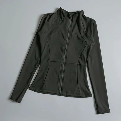 New Yoga Wear Ladies Coat – High Elastic Loose Fitness Top, Long Sleeve Stand-Up Collar for Exercise