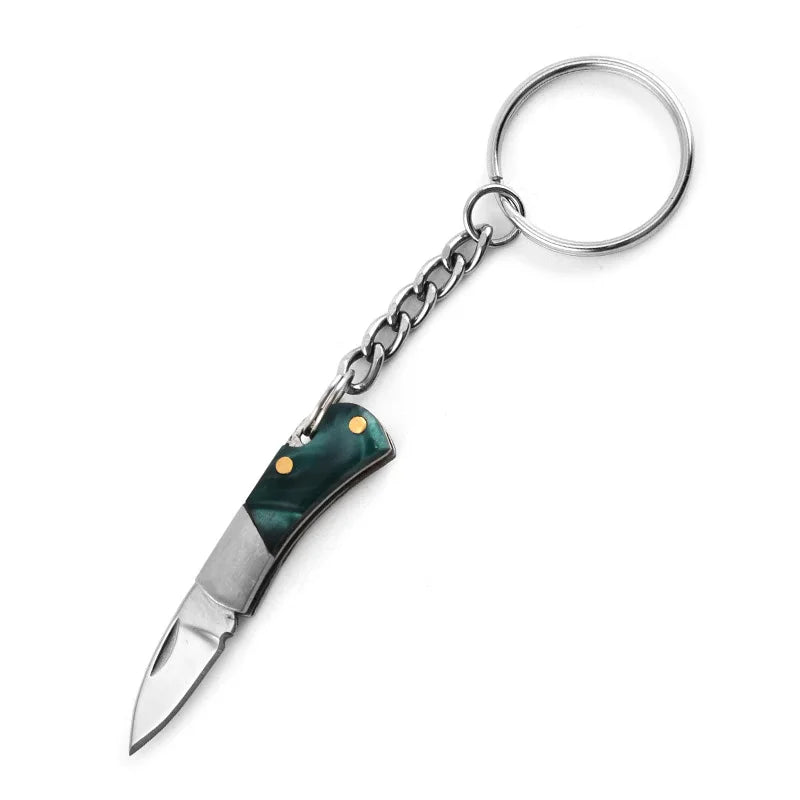 5cm Mini Folding Knife Keychain – Acrylic & Brass Portable Blade Pendant for Camping, Outdoor, and Everyday Carry