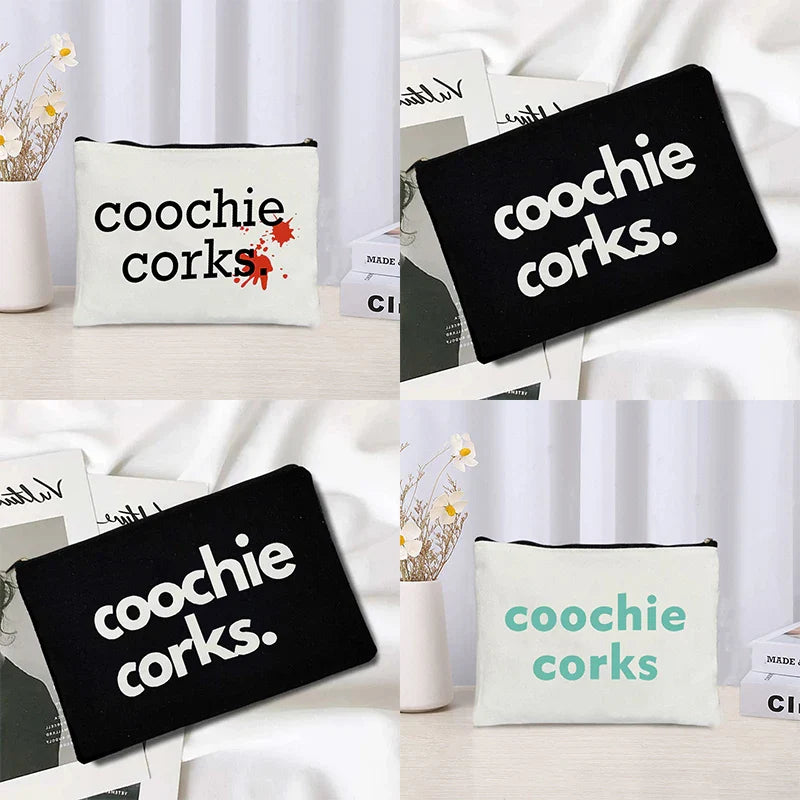 Coochie Corks Pattern Canvas Cosmetic Bag – Fashion Makeup Organizer, Travel Toiletry Pouch & Festival Gift for Women
