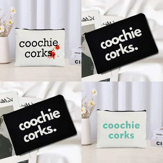 Coochie Corks Pattern Canvas Cosmetic Bag – Fashion Makeup Organizer, Travel Toiletry Pouch & Festival Gift for Women