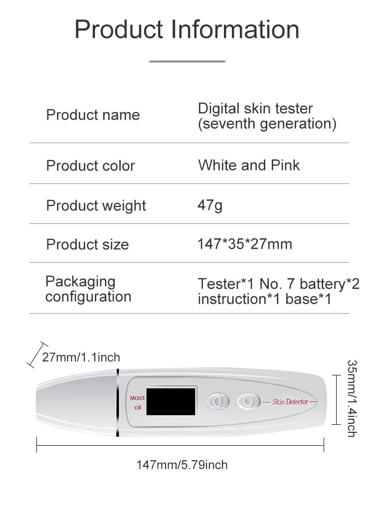 LCD Digital Skin Analyzer with Bio-Technology Sensor - Precise Oil & Moisture Tester for Skin Care Spa Monitoring