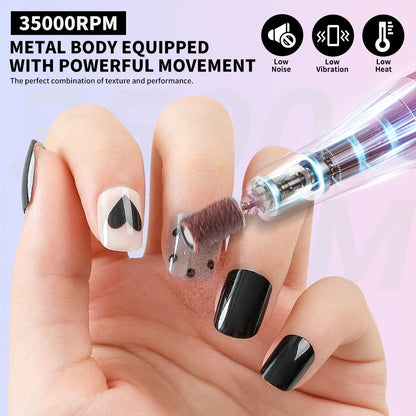 35000RPM Electric Nail Drill – Professional Rechargeable Nail File for Gel Nails, Portable Manicure Tool