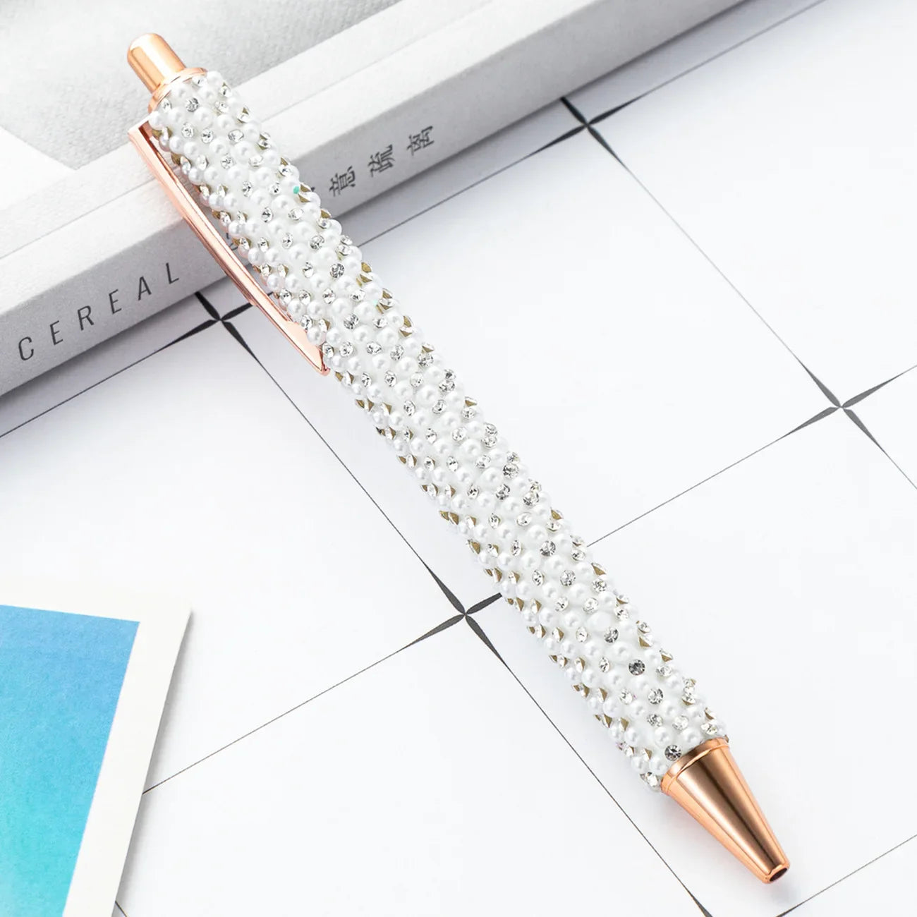 Lytwtw Pearl Rhinestone Ballpoint Pen – Luxury Rose Gold Metal Pen for Wedding, School & Office Supplies