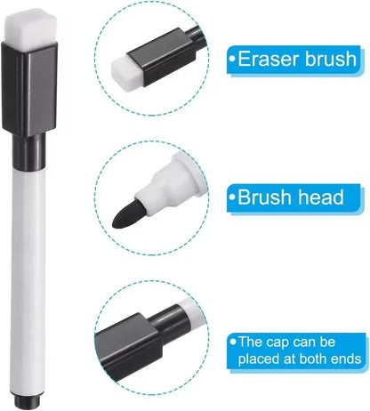 Magnetic Dry Erase Markers with Eraser Caps - Black Whiteboard Pens for School, Home and Office