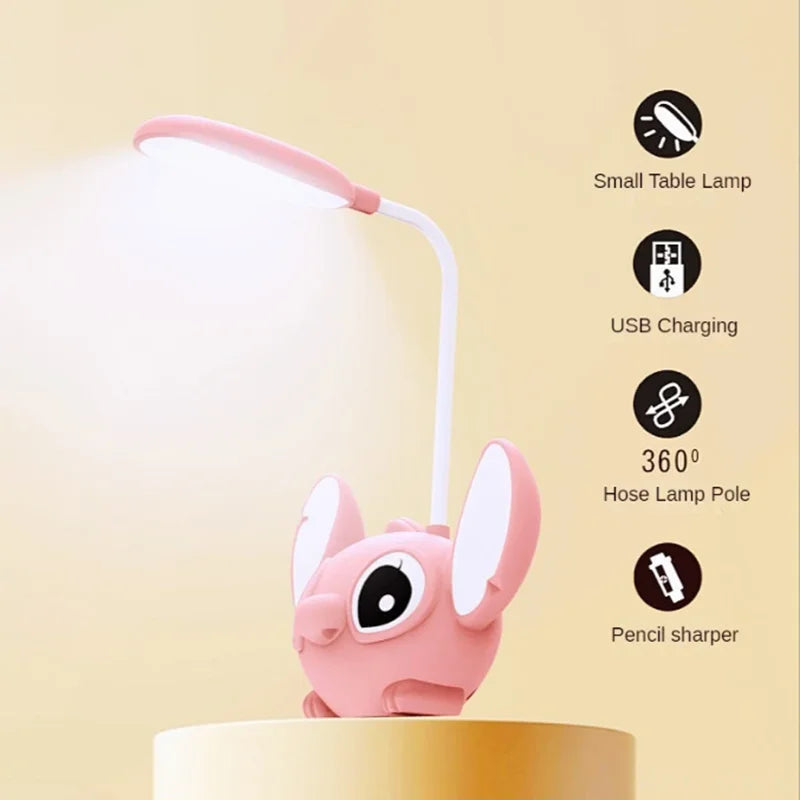 LED Lilo & Stitch Desk Lamp with USB Recharge, Foldable Night Light & Pencil Sharpener – Cute Desk Light Gift