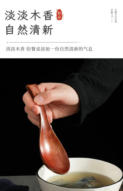 Wooden Soup Spoon — Long & Short Handle Kitchen Utensil for Korean & Japanese Cooking, Ramen & Daily Use