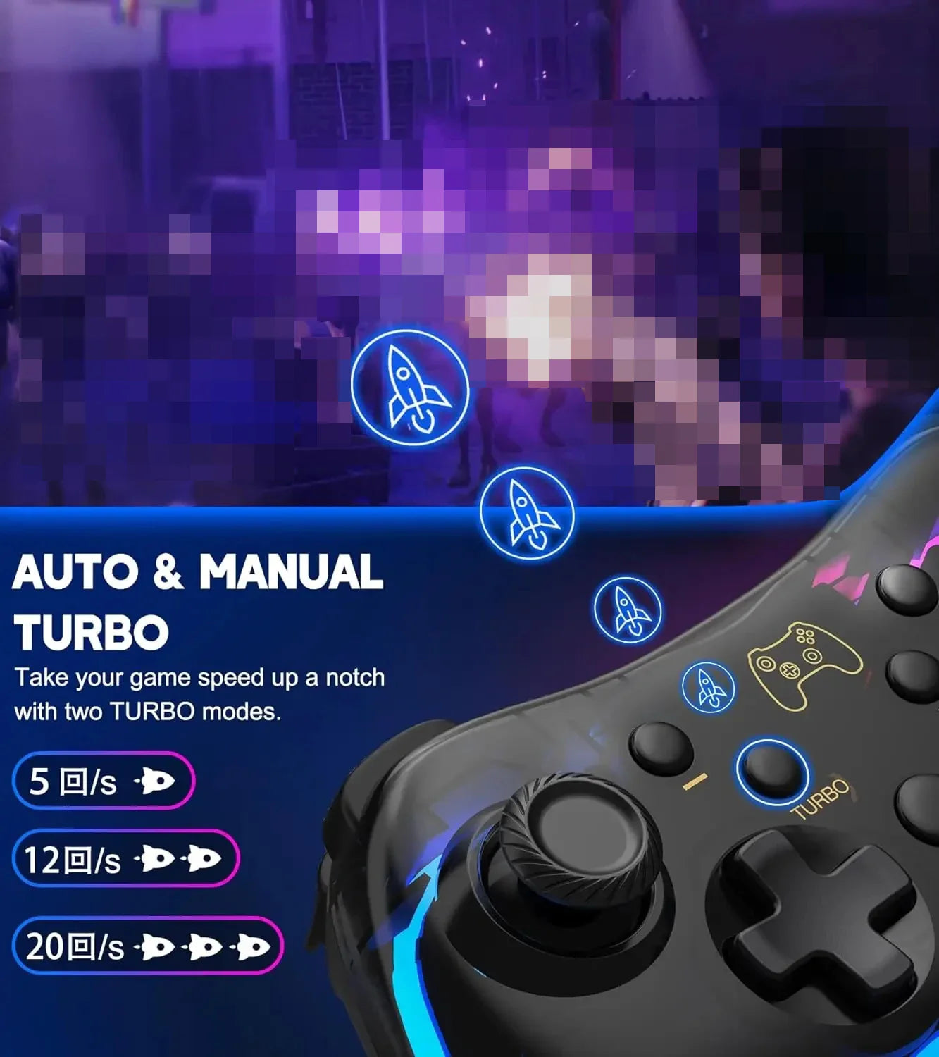 Controller 7039 for Nintendo Switch – Transparent Gamepad with RGB Lights, Turbo, Wake-Up, Multi-Platform & App Support