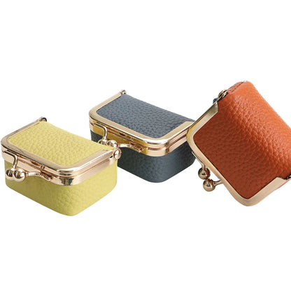 URBAN MASTER Genuine Leather Mini Coin Purse – Solid Color Kiss Lock Change Pouch, Casual Small Wallet for Women