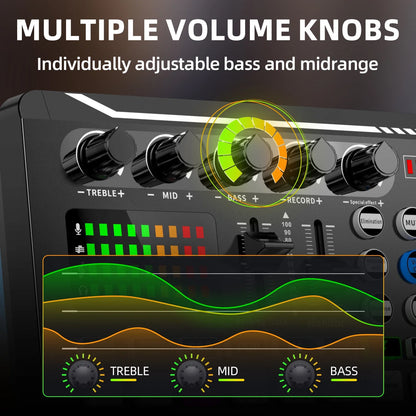 DJ Studio Sound Card Kit – Microphone, Mixer Console & Cables for Live Voice, Phone & Computer F998