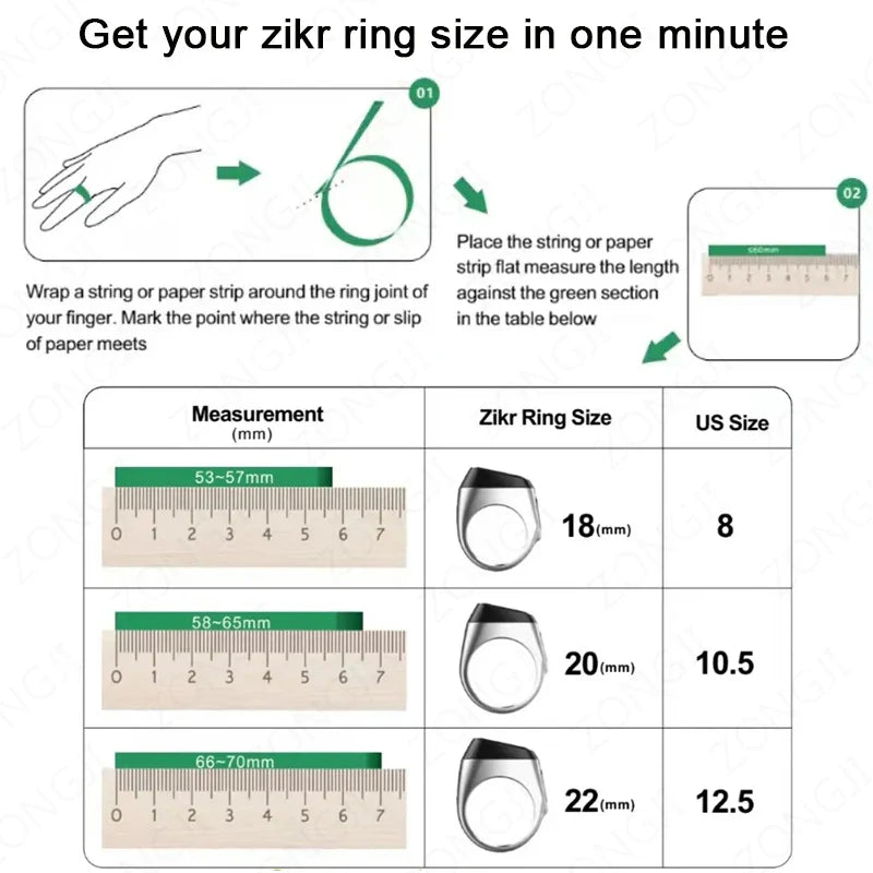 2025 IQibla Smart Zikr Ring – Electronic Digital Tasbih Counter with Vibration Reminder, Waterproof for Muslim Prayer