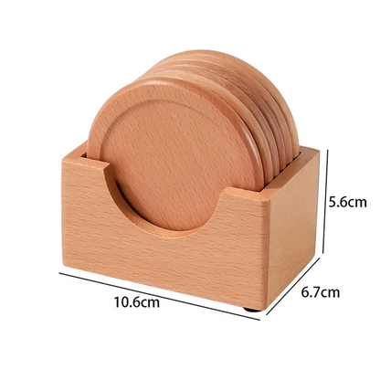 6PCS Walnut Wood Coasters Set — Round Insulated Japanese Beverage Placemats, Decorative Home Decor
