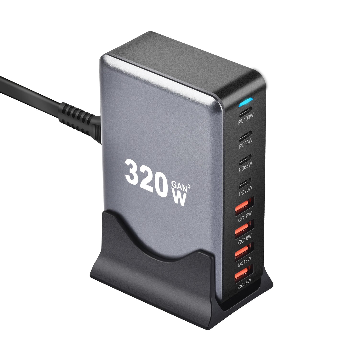 320W GaN USB-C Fast Charger - 8 Port Desktop Charging Station with Type C PD & Quick Charge 3.0 for iPhone 15, 14, Samsung
