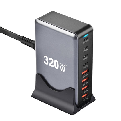 320W GaN USB-C Fast Charger - 8 Port Desktop Charging Station with Type C PD & Quick Charge 3.0 for iPhone 15, 14, Samsung