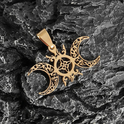 Witch Knot Necklace – Stainless Steel Magic Celtic Knot Pendant, Pagan Witchcraft Symbols, Jewelry Gift for Women