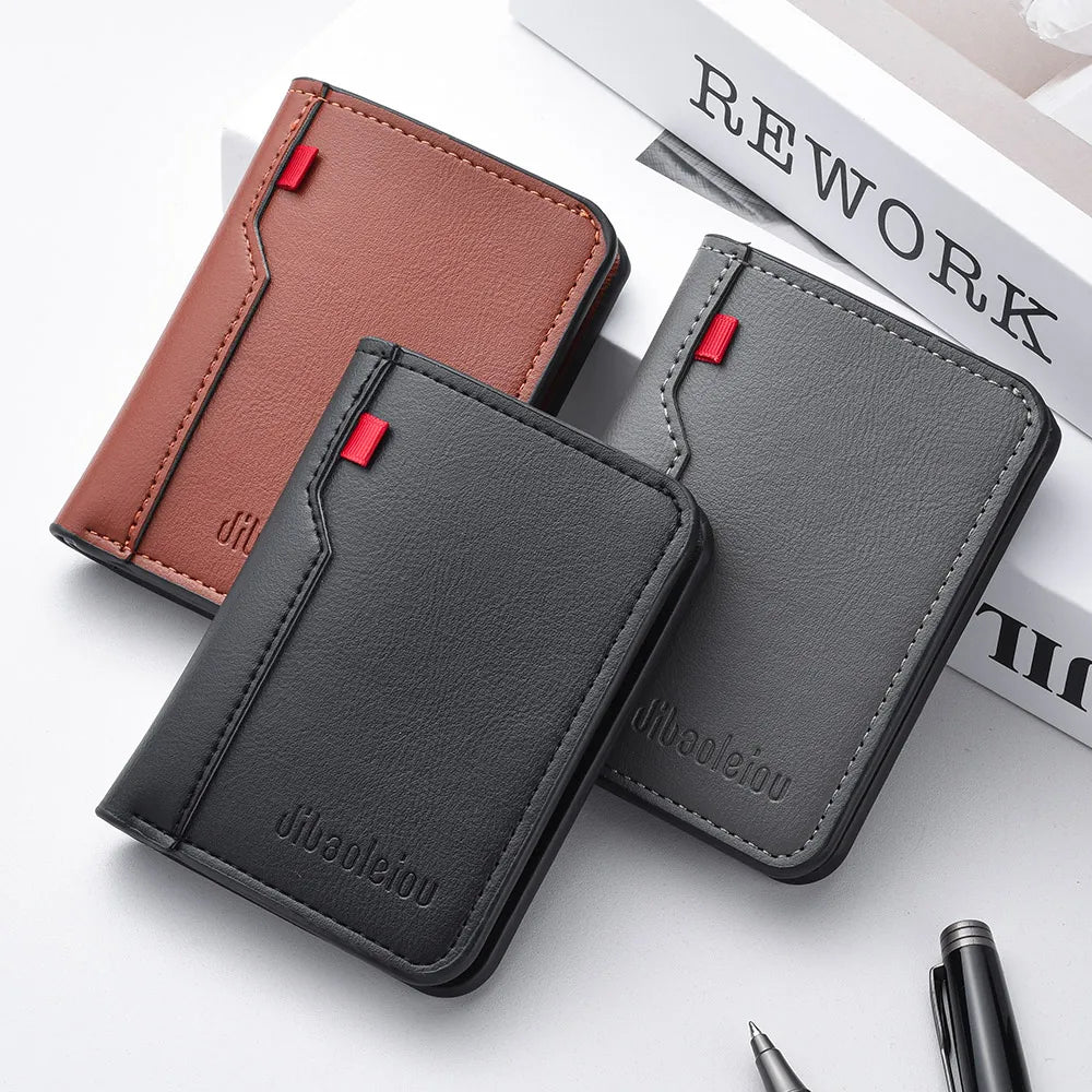 Ultra Thin Mini Leather Wallet - Soft PU Credit Card Holder Vertical Short Wallet for Men