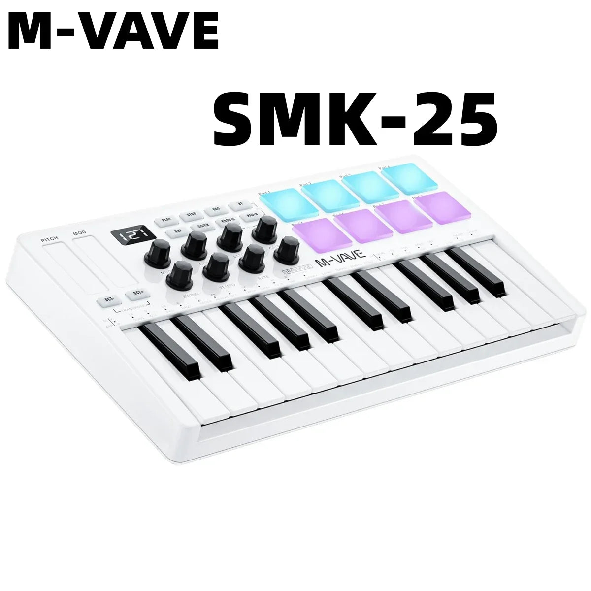 M-VAVE SMK-25 II MIDI Pad Controller Keyboard – 25 Key USB Mini, 16 RGB Drum Pads, 8 Knobs, Music Production Software Included