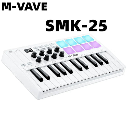 M-VAVE SMK-25 II MIDI Controller Keyboard – 25-Key USB Mini, 16 RGB Drum Pads, 8 Knobs, Music Production Software Included