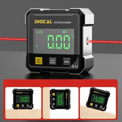 Pocket Digital Level Protractor — Professional 360° Magnetic Inclinometer with Digital Display & Laser Angle Gauge