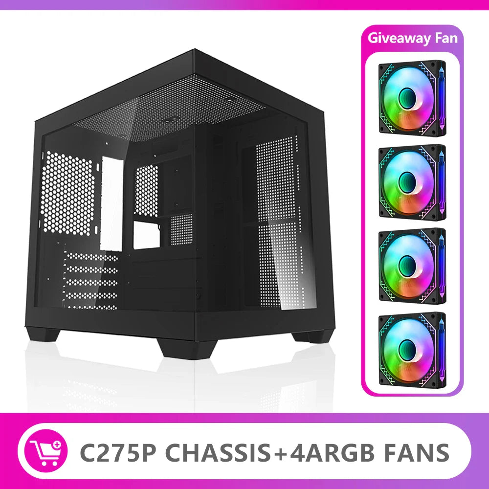 Aigo 275P Gaming PC Case — Sea View M-ATX/ITX Desktop with Double-Sided Tempered Glass