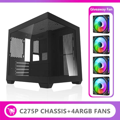 Aigo 275P Gaming PC Case — Sea View M-ATX/ITX Desktop with Double-Sided Tempered Glass