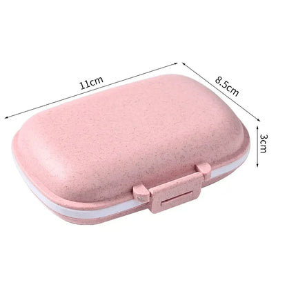 8-Grid Travel Pill Box Organizer: Seal Ring Small Container for Tablets - Wheat Straw Medicine Storage