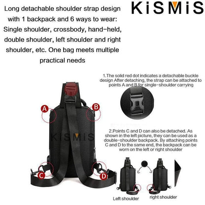 KISMIS Men's Multifunction Messenger Bag – Shoulder Cloth Crossbody Chest Bag with USB Charging for Casual Use