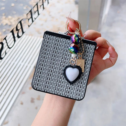 Weaving Leather Heart Pendant Phone Case for Samsung Galaxy Z Flip 7 / 6 / 5 / 4 – Hinge Protection Cover for Z Flip FE Flip6 Flip5 Fashion Protective Case