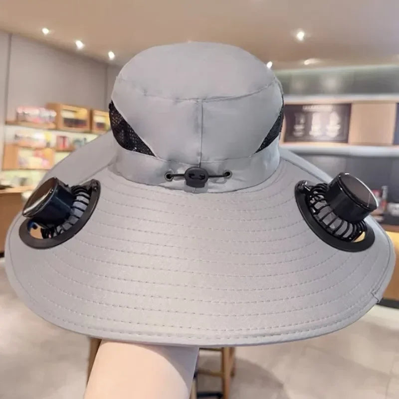Men’s Quick-Dry Bucket Hat – Large Sun Hat with USB Rechargeable Solar Fan for Hiking, Camping & Fishing